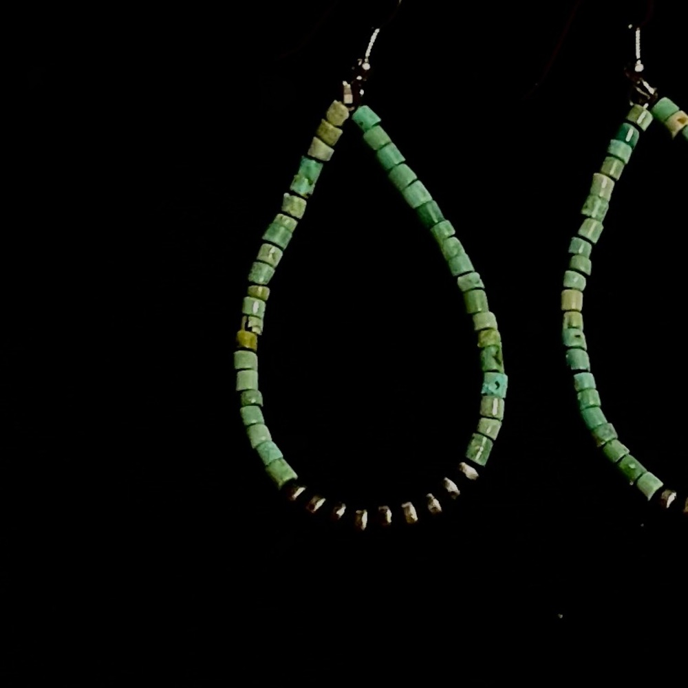 Green turquoise & Navajo Pearl tear drop earrings